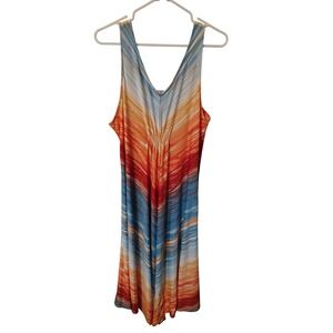 John Paul Richard Sunset Chevron Maxi Dress Orange Blue V-Neck M1035054J L